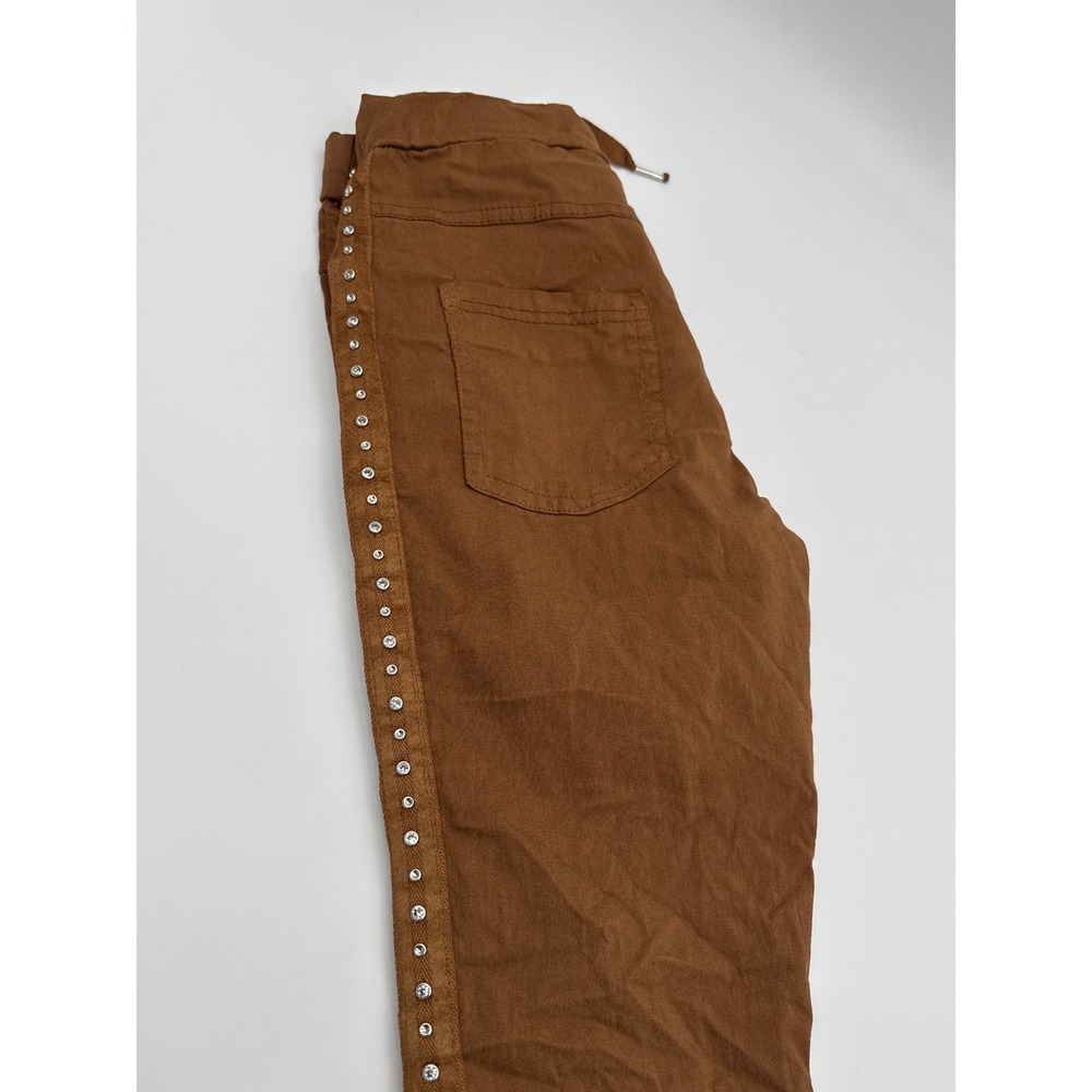 Venti6 Italy Womens Brown Rhinestone Side Stripe Jogger Pants XS NWT 60580